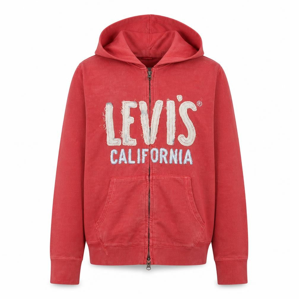 Front view of Levi's Women Coral Full Zip Hoodie Medium Cotton Blend