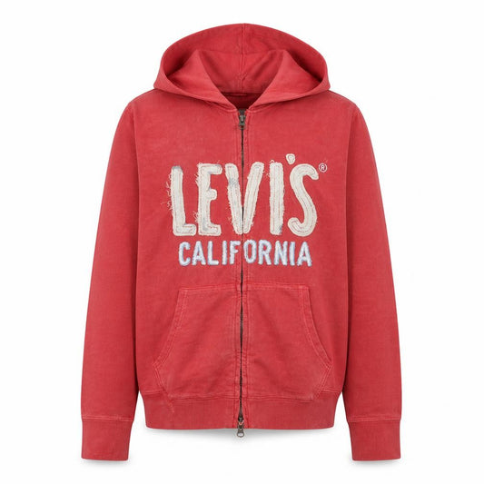 Front view of Levi's Women Coral Full Zip Hoodie Medium Cotton Blend