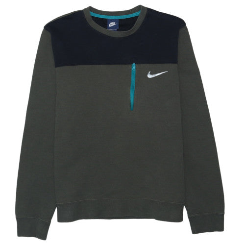 Nike Men's Green Crew Neck Zip Pocket Sweatshirt M
