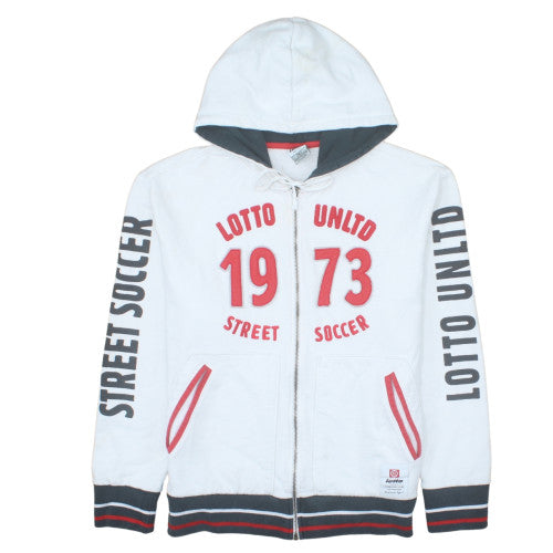 Lotto Men's White XL Full Zip Hoodie Street Soccer 1973 Graphic
