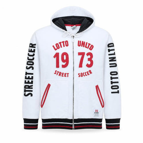 Lotto Men's White XL Full Zip Hoodie Street Soccer 1973 Graphic
