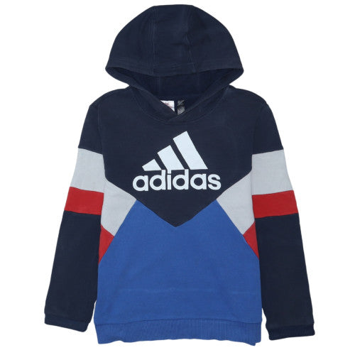 Adidas Boys Blue Colourblock Pullover Hoodie - Size 10 Years