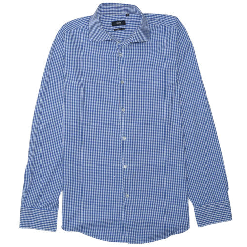 Hugo Boss Men's Blue Slim Fit Checked Long Sleeve Button-Up Shirt Size 40