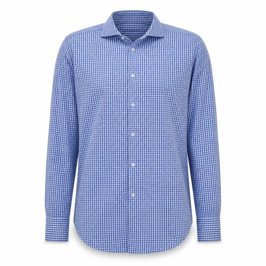 Front view of Hugo Boss Men's Blue Slim Fit Checked Long Sleeve Button-Up Shirt, size 40