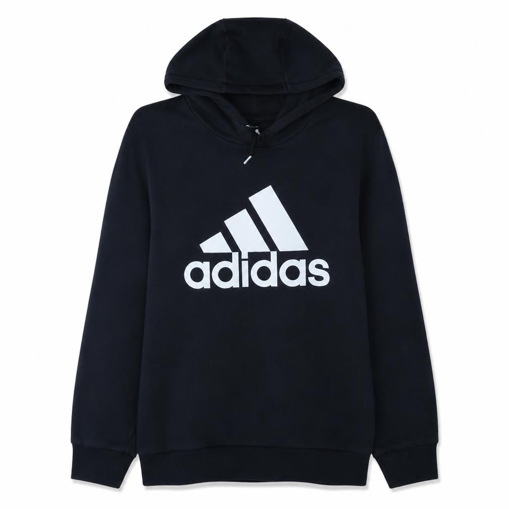 Front view of Adidas Men's Black Pullover Hoodie Medium Sport Essentials