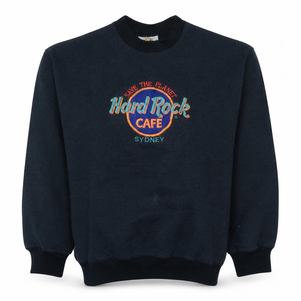 Front view of Hard Rock Cafe Sydney women’s black medium pullover sweatshirt