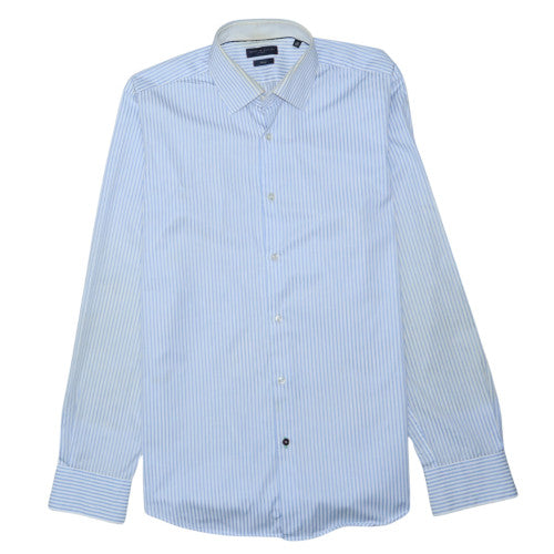 Tommy Hilfiger Men’s Blue Striped Slim Fit Long Sleeve Shirt 15.5 40in
