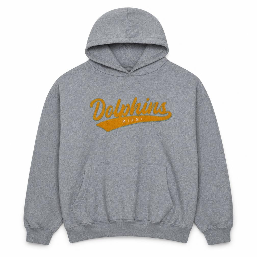 Front view of Cotton On women’s grey miami dolphins pullover hoodie l nfl team apparel