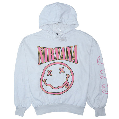 H&M Divided Women’s White Nirvana Hoodie Size L Cotton Blend Pullover