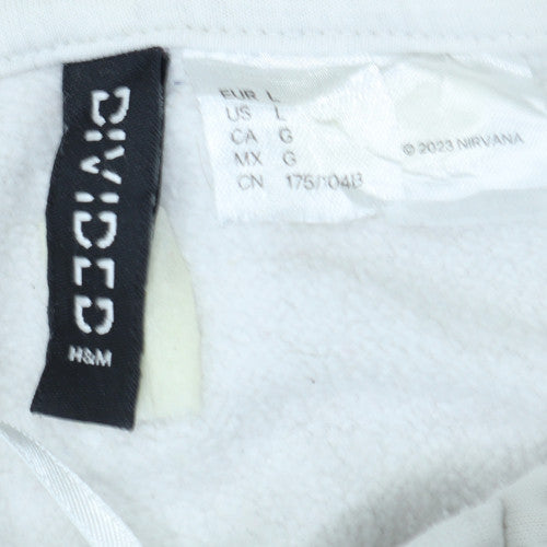 H&M Divided Women’s White Nirvana Hoodie Size L Cotton Blend Pullover
