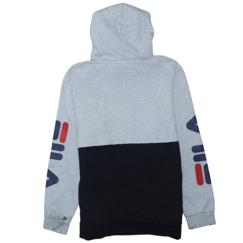 FILA Men's Grey Black Pullover Hoodie Small Logo Fleece Sweatshirt