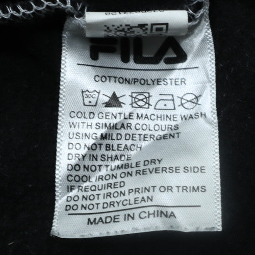 FILA Men's Grey Black Pullover Hoodie Small Logo Fleece Sweatshirt