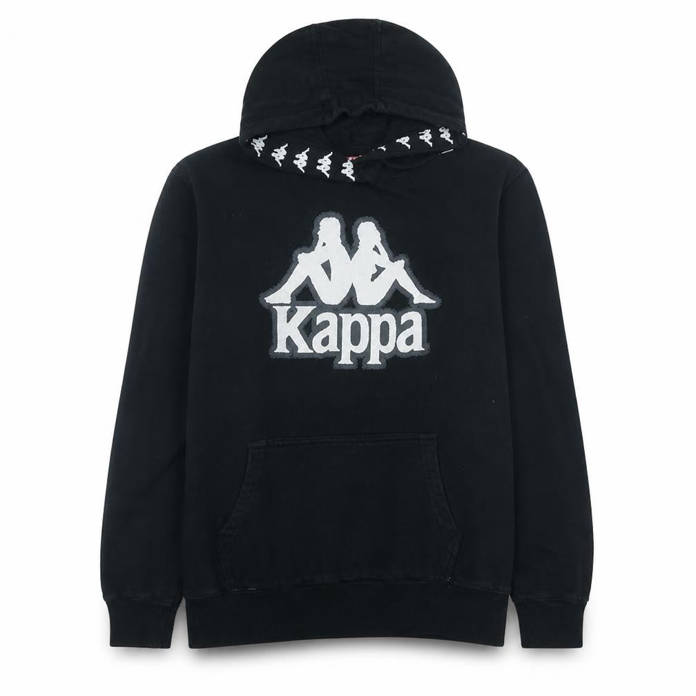 Front view of Kappa Men’s Black XL Pullover Hoodie with Logo Print
