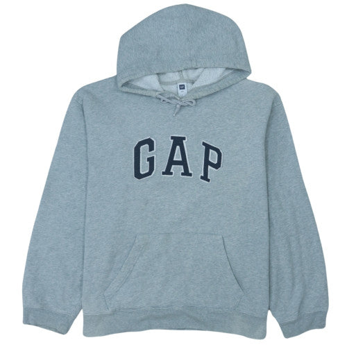 GAP Mens Grey Pullover Hoodie L Logo Design Cotton Blend