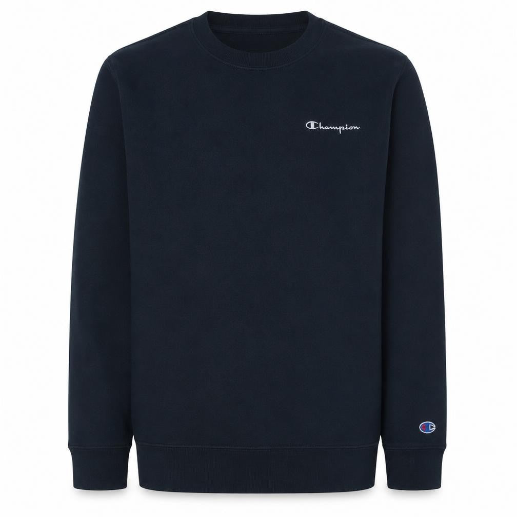 Front view of Champion Men's Blue Crew Neck Pullover Sweatshirt M Regular Fit