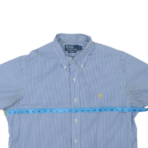 Ralph Lauren Men's Blue Striped Short Sleeve Button-Up Shirt L