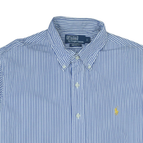 Ralph Lauren Men's Blue Striped Short Sleeve Button-Up Shirt L