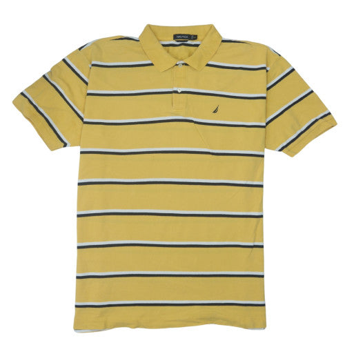 Nautica Men’s Yellow Striped 2XL Polo Shirt Cotton Collared Top