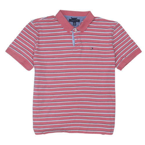 Tommy Hilfiger Men's Pink Striped Polo Shirt XL Cotton Casual