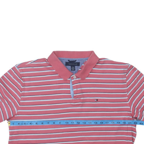 Tommy Hilfiger Men's Pink Striped Polo Shirt XL Cotton Casual