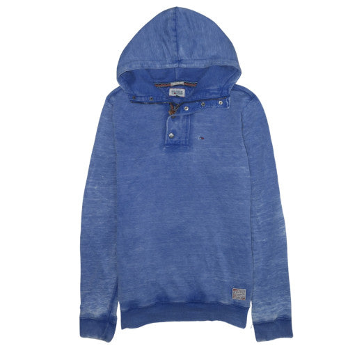 Hilfiger Denim Men's Blue Henley Hoodie Size L Cotton Blend