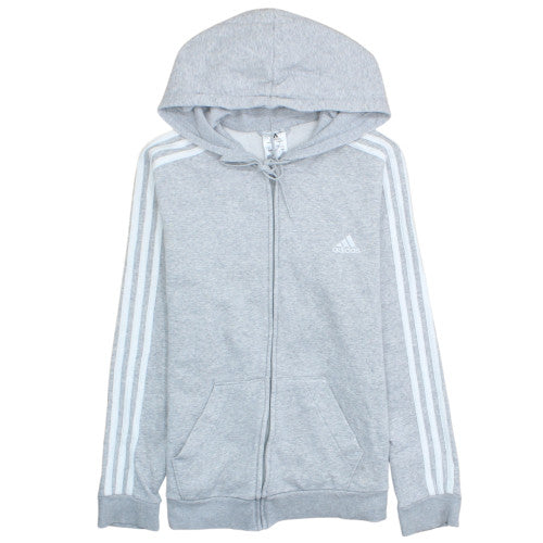 Adidas Women Grey Full Zip Hoodie L Hooded Sweatshirt Casual