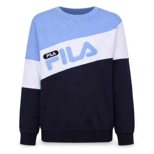 Front view of Fila women’s blue colourblock logo sweatshirt, size UK 14