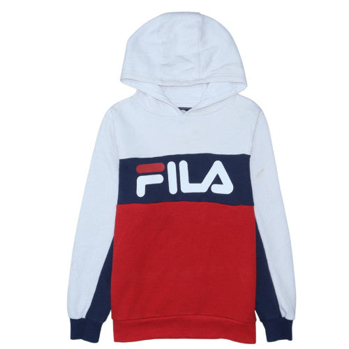 Fila Boys White Blue Red Pullover Hoodie Size 13-15 Years Cotton Blend