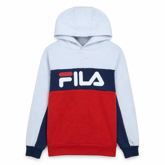 Fila Boys White Blue Red Pullover Hoodie Size 13-15 Years Cotton Blend