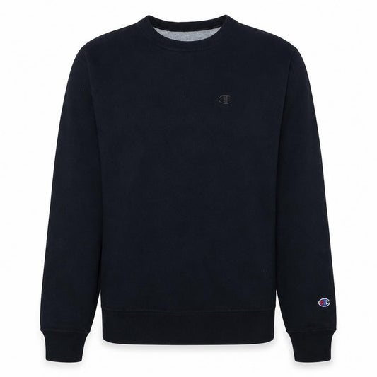 Front view of Champion Men's Black Crew Neck Pullover Sweatshirt, size S