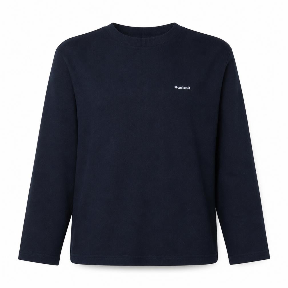 Front view of Reebok Women's Navy Blue Crew Neck Pullover Sweatshirt, size M