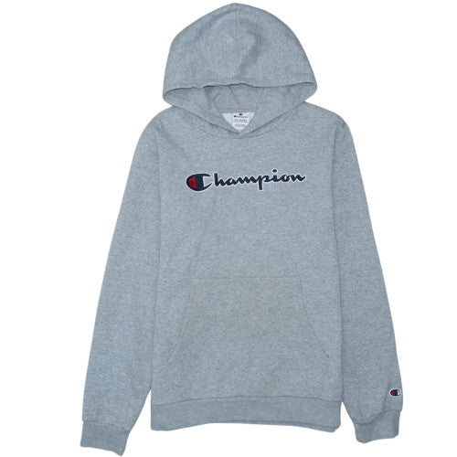 Champion Teens Grey Pullover Hoodie 2XL Logo Embroidered Cotton Blend