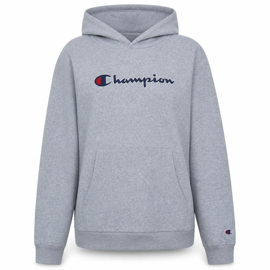 Front view of Champion Teens Grey Pullover Hoodie 2XL Logo Embroidered Cotton Blend
