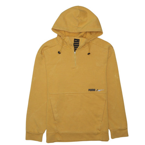 Puma Mens Yellow 1/4 Zip Hoodie Medium Hooded Pullover Sweatshirt