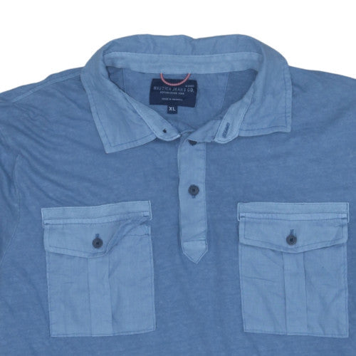 Nautica Jeans Co. Men's Blue Linen Cotton Polo Shirt XL
