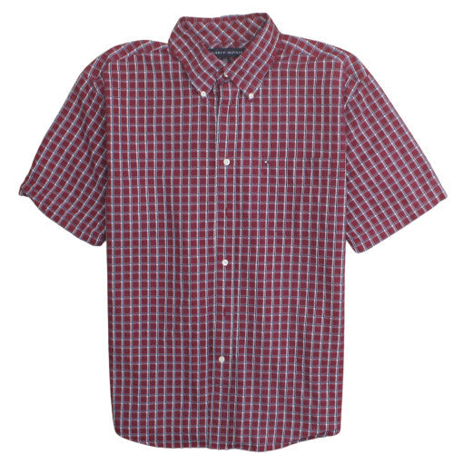 Tommy Hilfiger Men's Red Check Short Sleeve Button-Up Shirt L