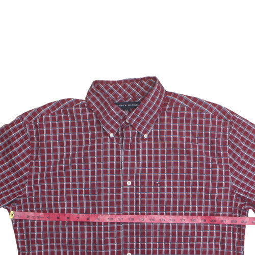 Tommy Hilfiger Men's Red Check Short Sleeve Button-Up Shirt L