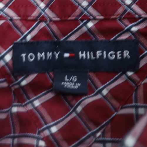 Tommy Hilfiger Men's Red Check Short Sleeve Button-Up Shirt L