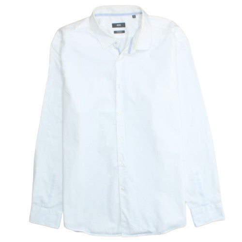 Hugo Boss Men's White Regular Fit Easy Iron Button-Up Shirt L