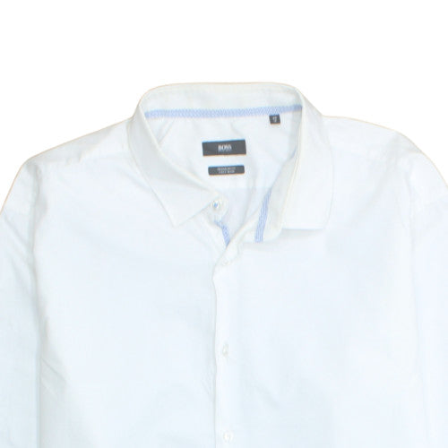 Hugo Boss Men's White Regular Fit Easy Iron Button-Up Shirt L