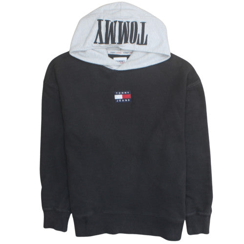 Tommy Jeans Men's Black & Grey Hoodie L Pullover Logo Cotton Blend