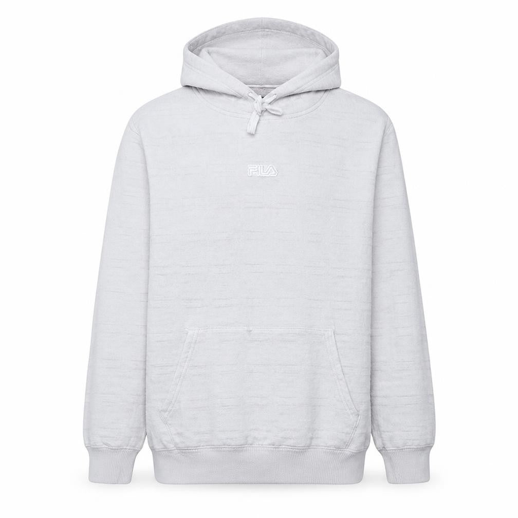 Front view of Fila Men’s White Pullover Hoodie S Logo Cotton Blend Sportswear