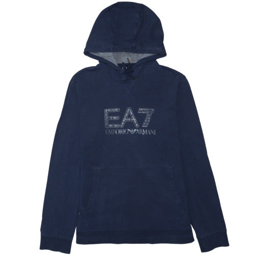 Emporio Armani EA7 Women's Blue Pullover Hoodie Size M Rhinestone Logo