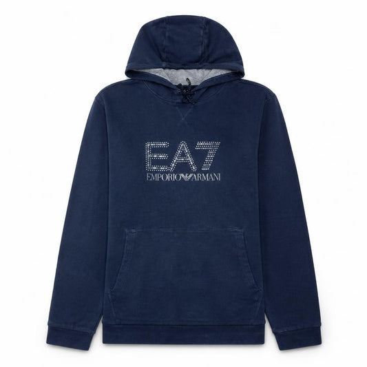 Emporio Armani EA7 Women's Blue Pullover Hoodie Size M Rhinestone Logo
