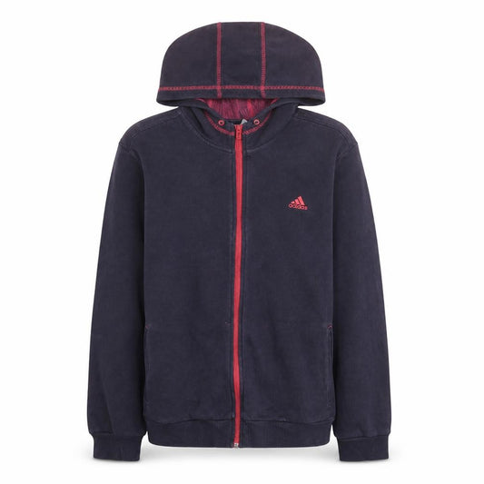 Front view of Adidas women’s navy full zip hoodie l long sleeve hooded sweatshirt