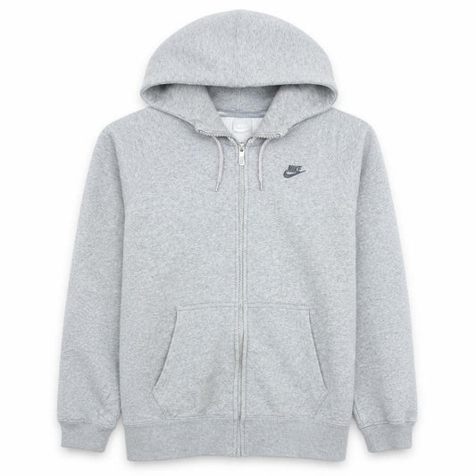 Front view of Nike men’s grey full zip hoodie medium fleece lined sportswear