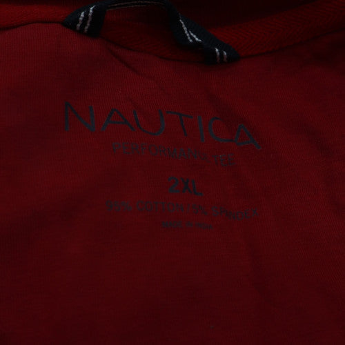 Nautica Men's Red V-Neck Short Sleeve 2XL Cotton Stretch T-Shirt