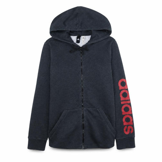 Front view of Adidas women’s black full zip hoodie, size L, hooded sweatshirt