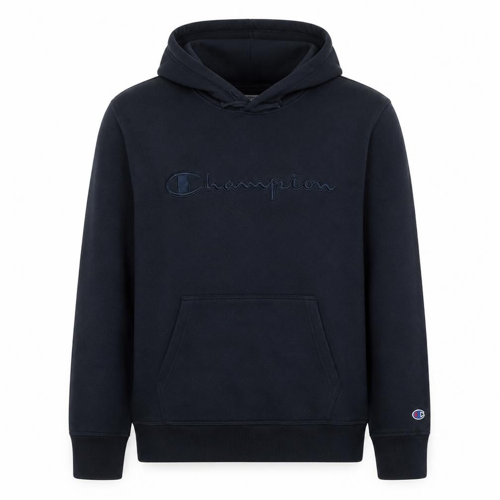 Front view of Champion Men’s Black Pullover Hoodie L Embroidered Logo Fleece