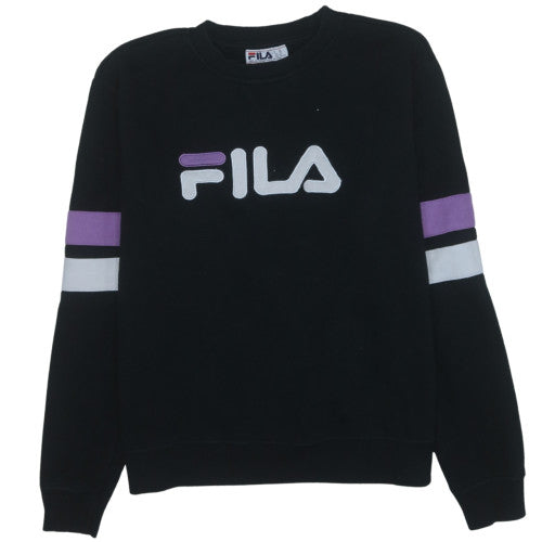 Fila Womens Black XL Pullover Sweatshirt Logo Crew Neck Cotton Blend